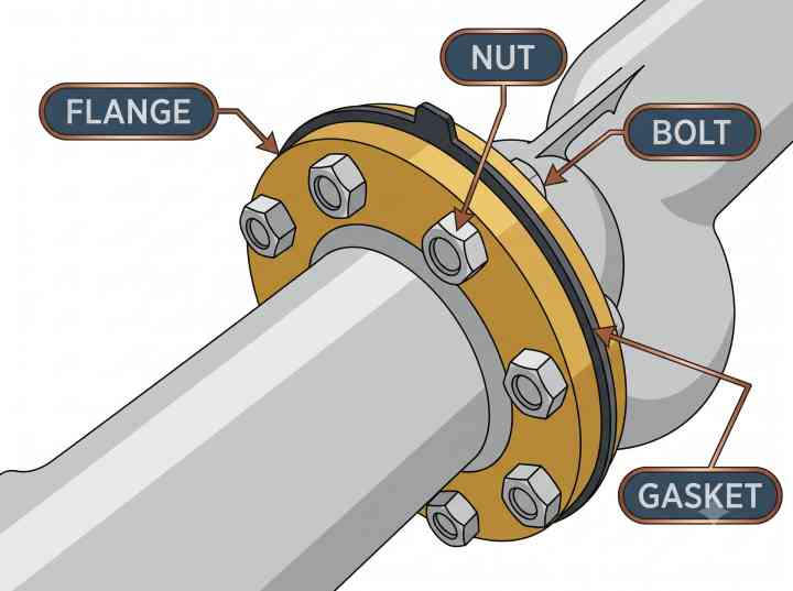 brass flange, and nut, bolt, gasket, assembly