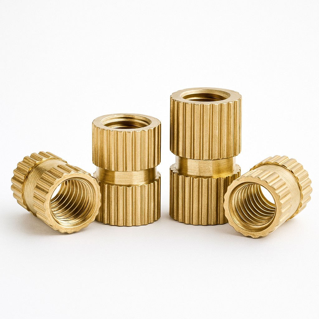 Brass threaded insert with stright knurling