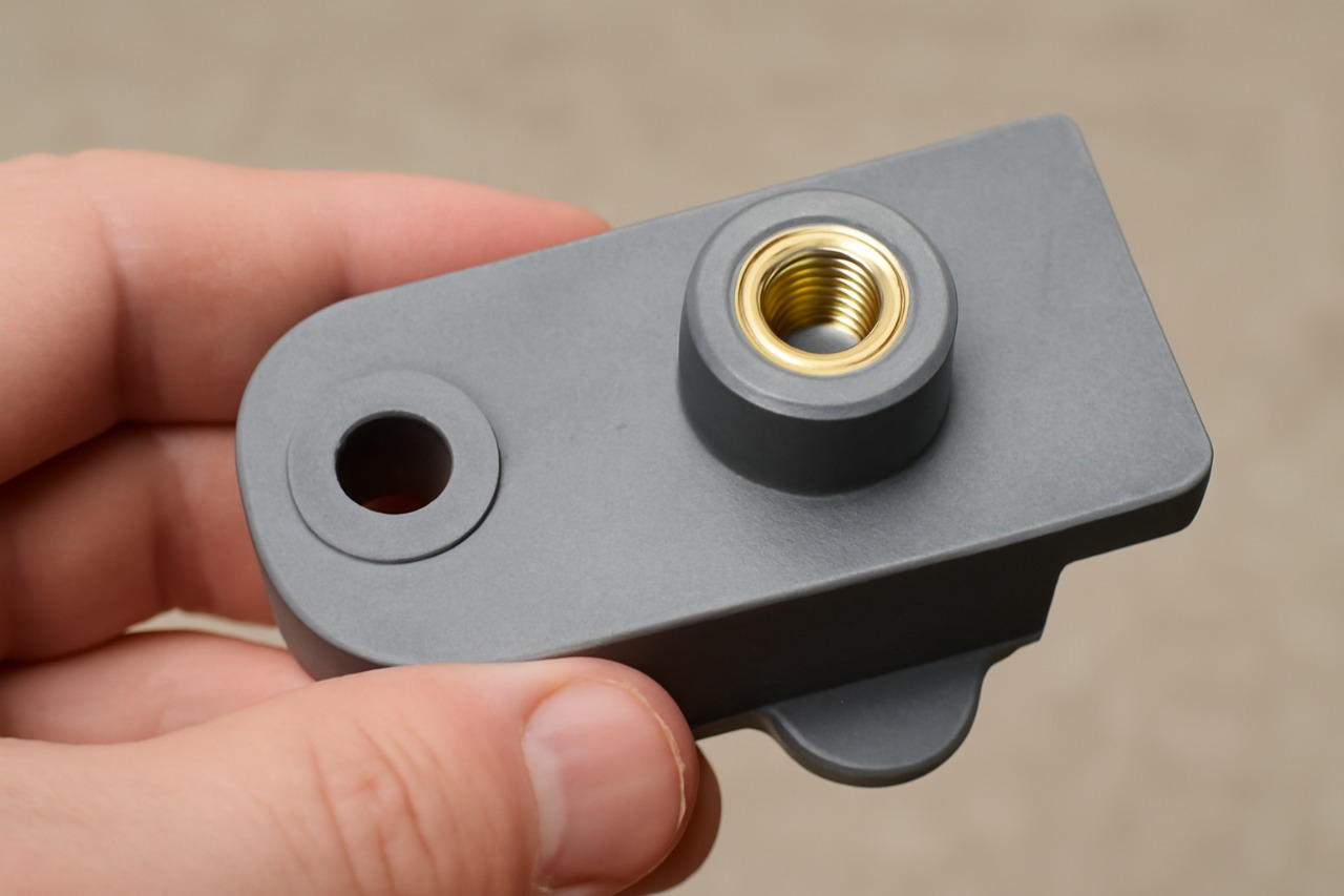 Brass threaded insert with plastic molding