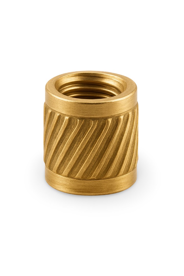 brass insert with spiral knurling