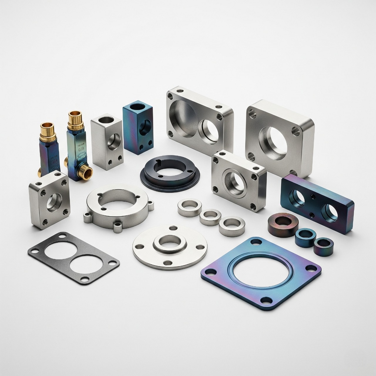 aluminum CNC machined part with different color anodizes