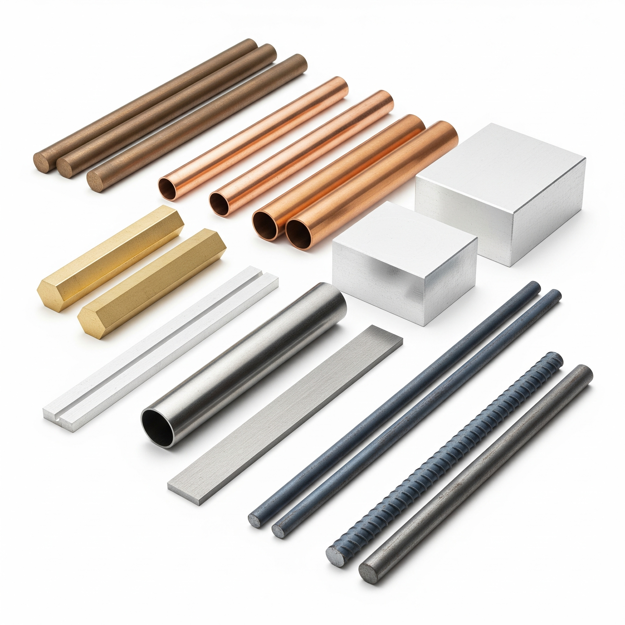 Brass, aluminum, copper, steel, and bronze bars and tubes raw material for CNC machining