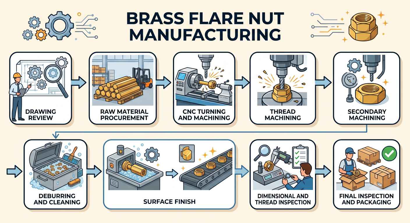 brass flare nut manufacturing process flowchart diagram