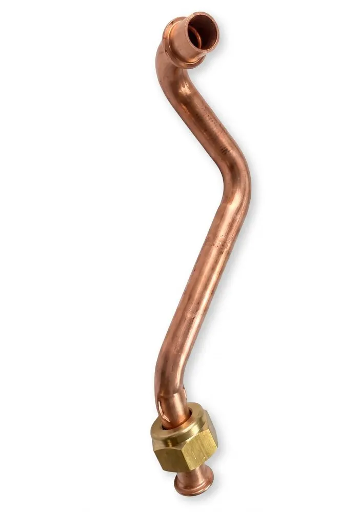 Custom copper tube bend with brass nut assemblie