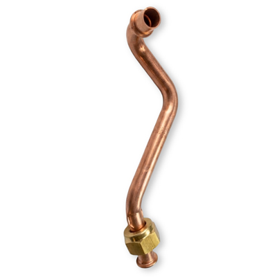 Custom copper pipe bend with brass nut for heating equipment