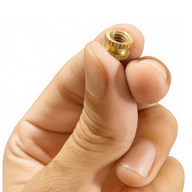 brass inserts in hand