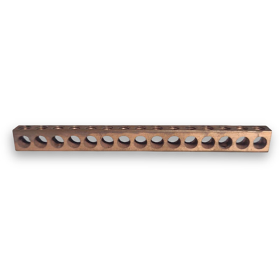 Copper neutral bars in multiple lengths with drilled holes