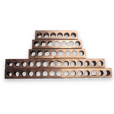 Copper neutral bars in multiple lengths with drilled holes