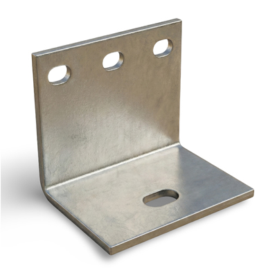 Galvanized G90 sheet metal bracket, 11 gauge, press brake formed with 90 degree bend